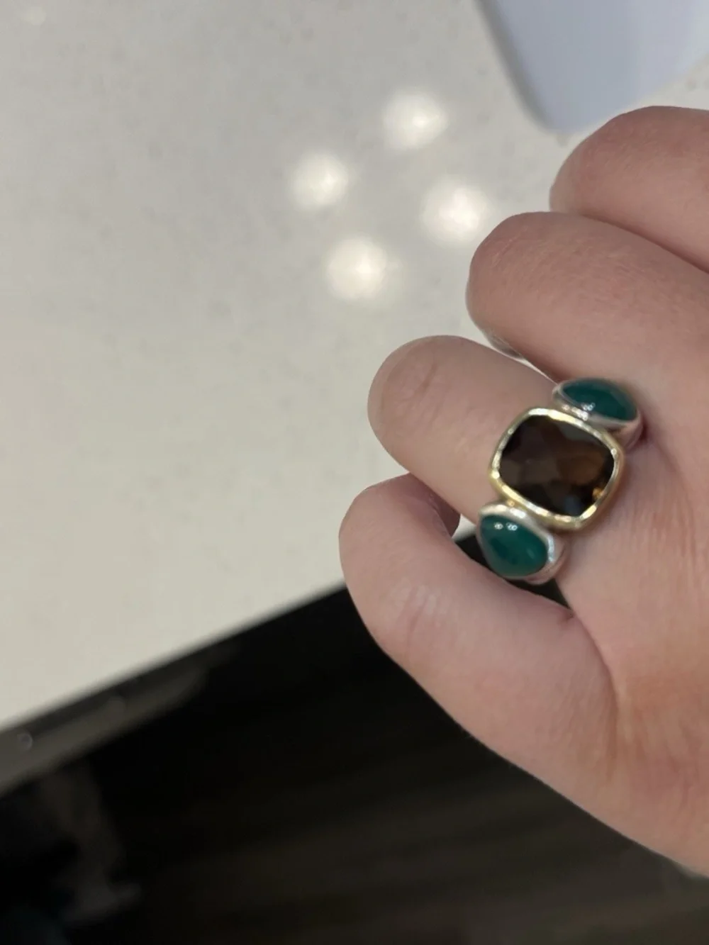 David Yurman Green Onyx And Smoky Quartz Ring Size 7 RARE